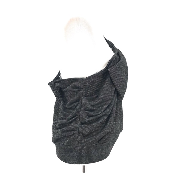 Current Air Anthropologie Black Sparkle Bow-Tie One-Shoulder Top - Picture 5 of 9